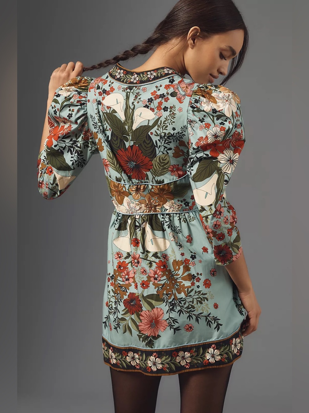 Farm Rio Blue Beauty Bouquet Mini Dress - Picture 5 of 7
